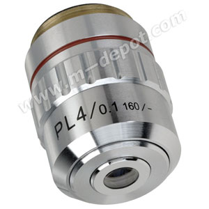 Objective Lens, 4x Plan Achromat, N.A. 0.10, W.D. 17.9mm - 160mm - DIN Standard