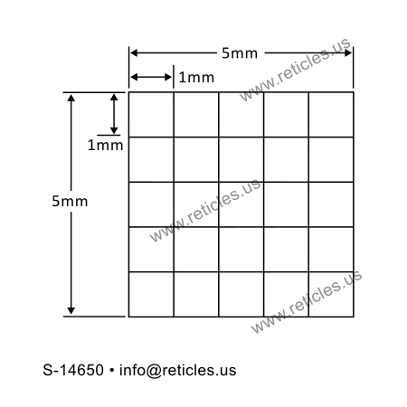 Grid Reticle 5mm total, 25 SQ., 1.0mm per square, S-14650, KR-402A, www.microscope-depot.com